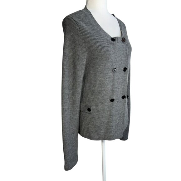 Banana Republic Gray Merino WOOL Double Breasted Cardigan Sweater *FLAW Size L - Picture 4 of 9